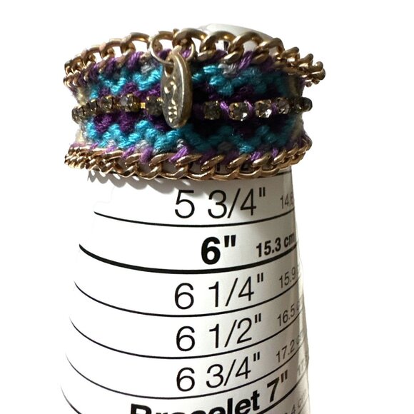 Western Boho Chic Woven Rhinestones Bracelet Blue Reversible Adjustable - Picture 9 of 11